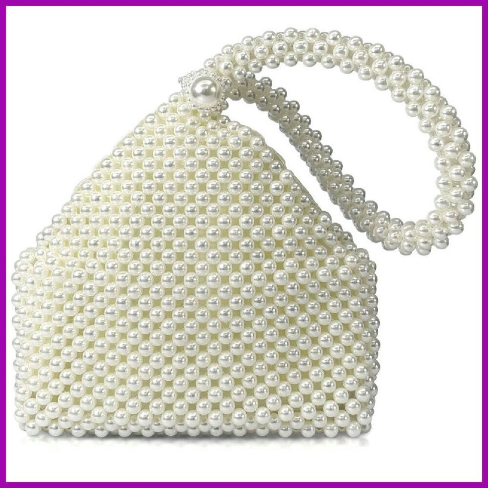 Handmade Pearl Evening Clutch Crossbody Bag for Wedding Party Prom